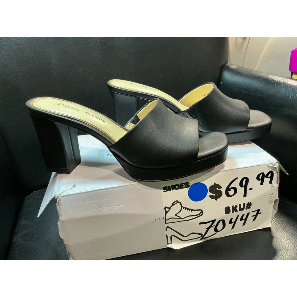 Jessica Simpson Embella Platform Mules Womens 8 Black Block Heel Slide